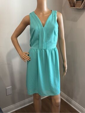 Everly Teal Sleeveless V Neck Fit & Flare Dress Stretch Size M